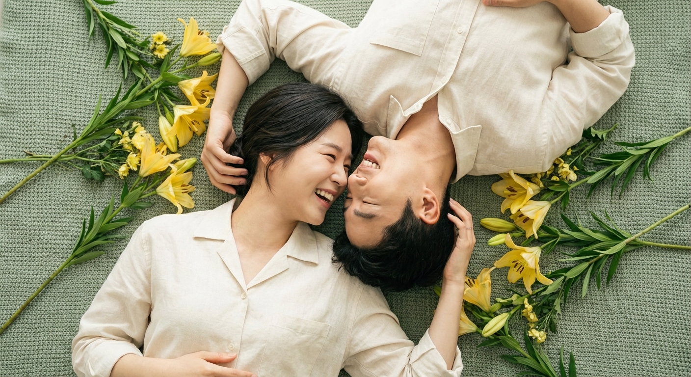 오버헤드 뷰, 꽃과 함께 눕기